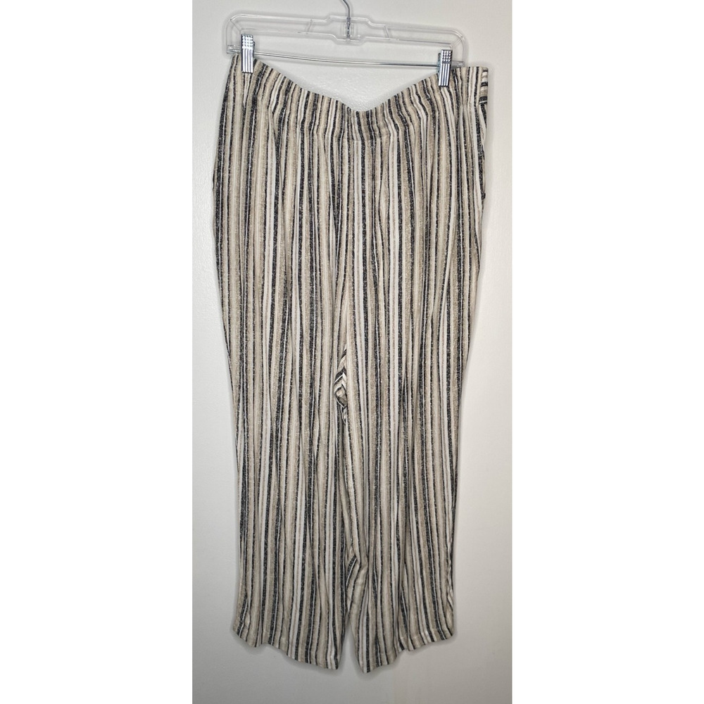 Nine West Womens Wide-Leg Lounge Pants Beige White Stripe Elastic Waist Size XL